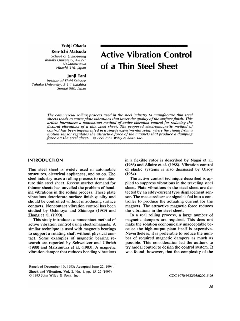 Active Vibration Control of Thin Steel Sheet | PDF | Applied And ...
