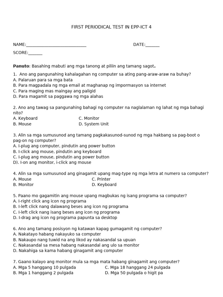 EPP-ICT Grade 4 First Periodical Test | PDF | Microsoft Word | Career ...
