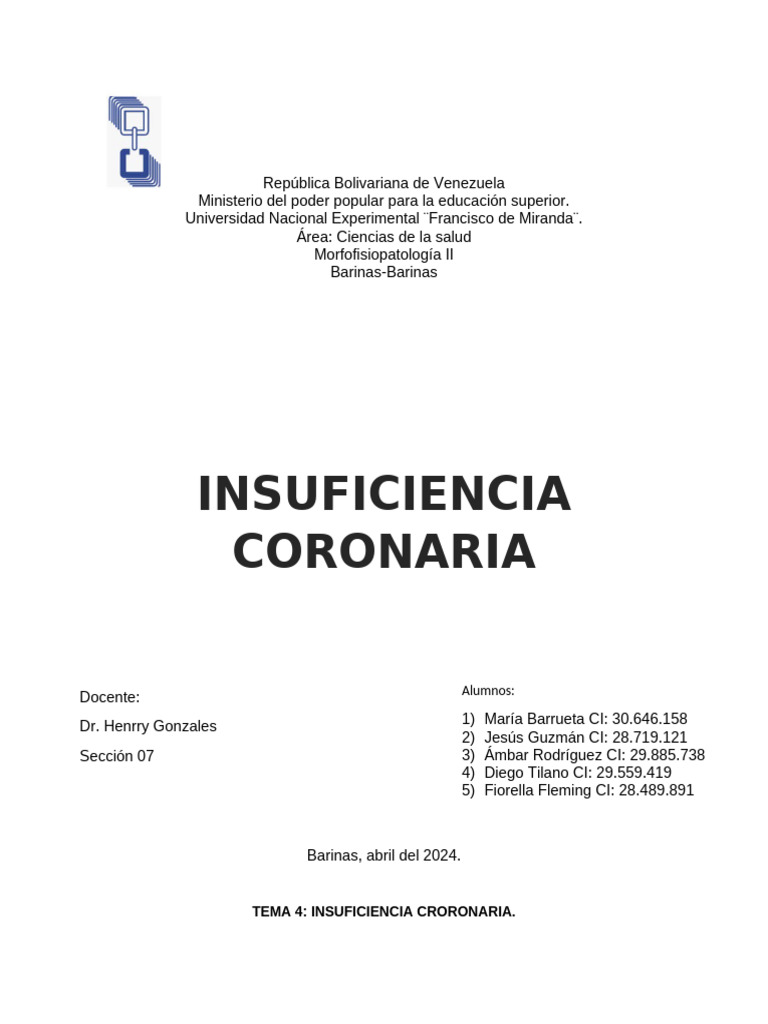 Insuficiencia Coronaria: Causas y Síntomas | PDF | Infarto de miocardio ...
