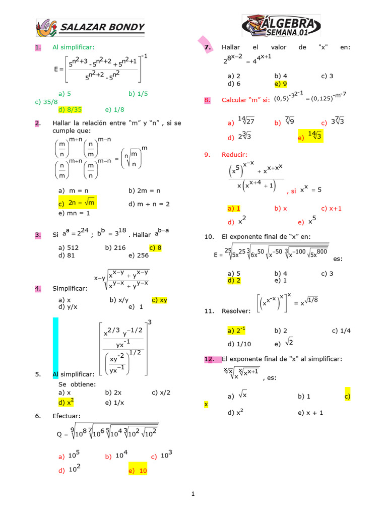 Algebra 01 | PDF