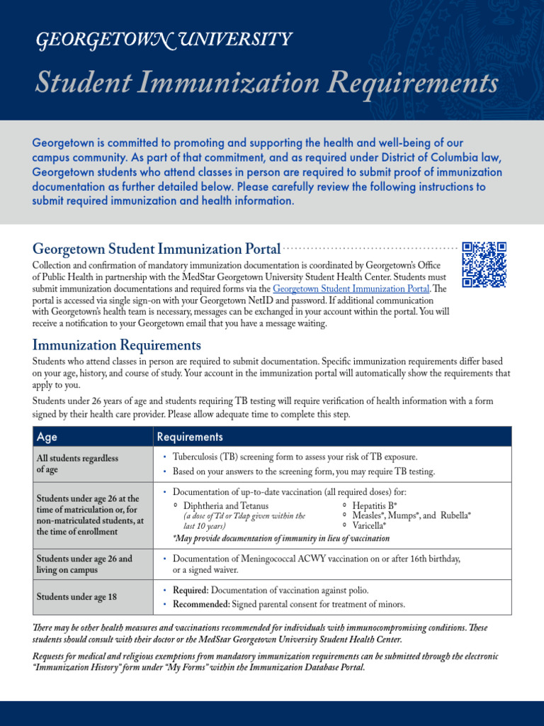 Student Immunization Requirements One Pager 2024 | PDF