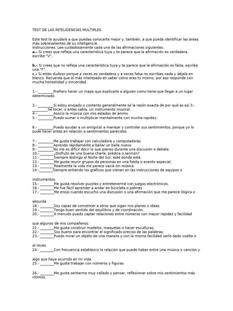 Test de Las Inteligencias Multiples | PDF