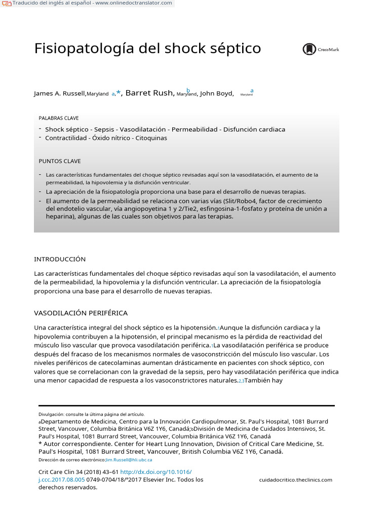 Pathophysiology of Septic Shock - En.es | PDF