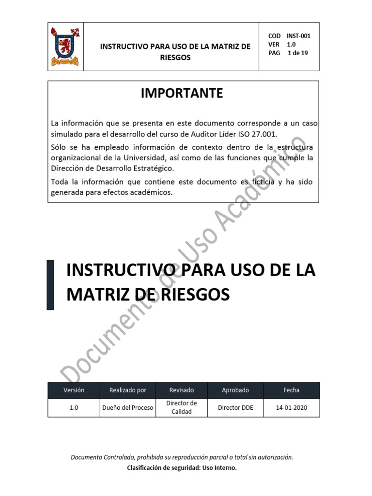 INST-001. Instructivo para uso de la matriz de riesgos | PDF