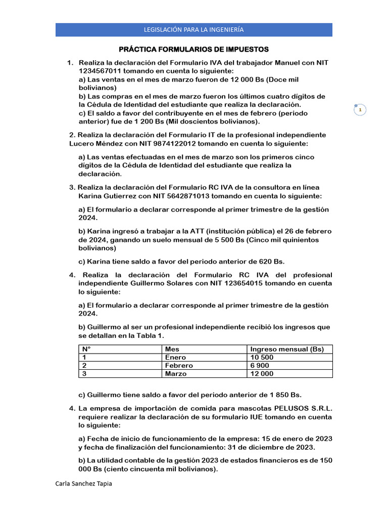 Práctica Formularios de Impuestos | PDF | Impuesto al valor agregado ...