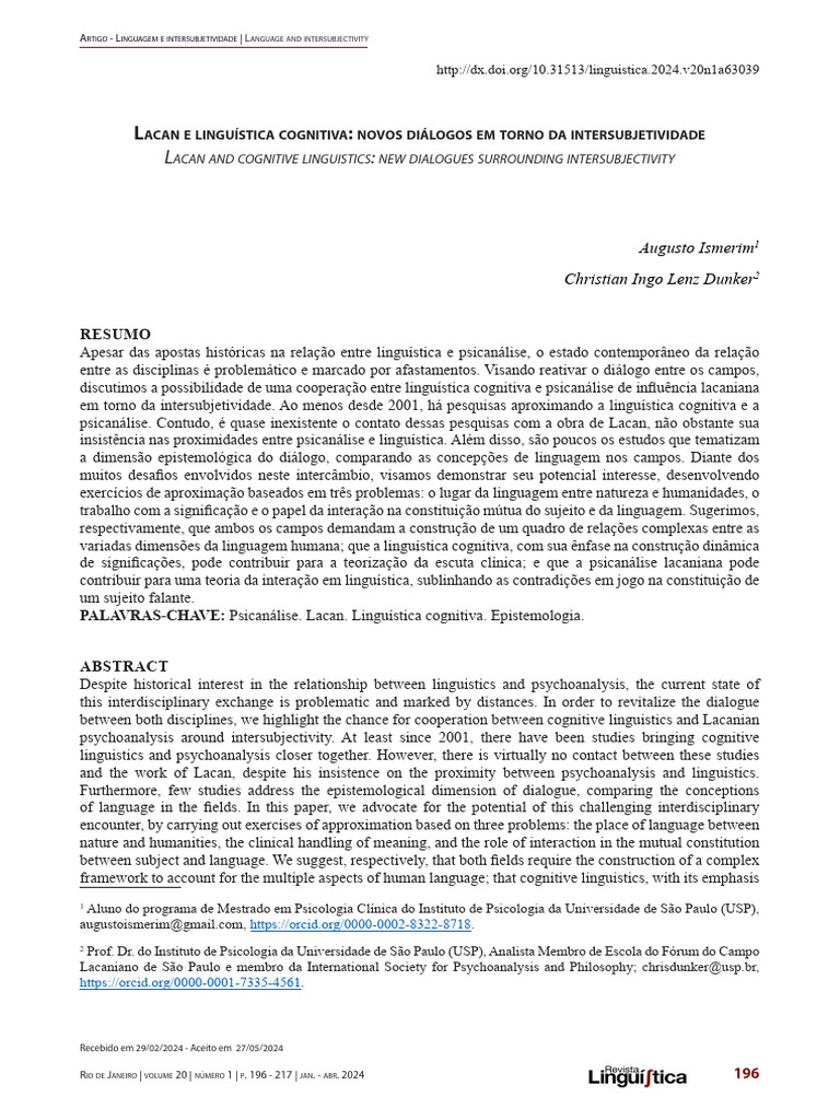 Lacan e Linguística Cognitiva 63039 | PDF