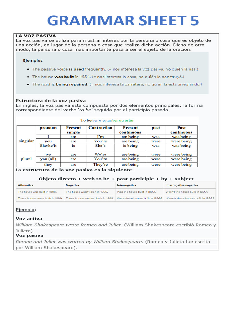 Grammar Sheet 5 | PDF