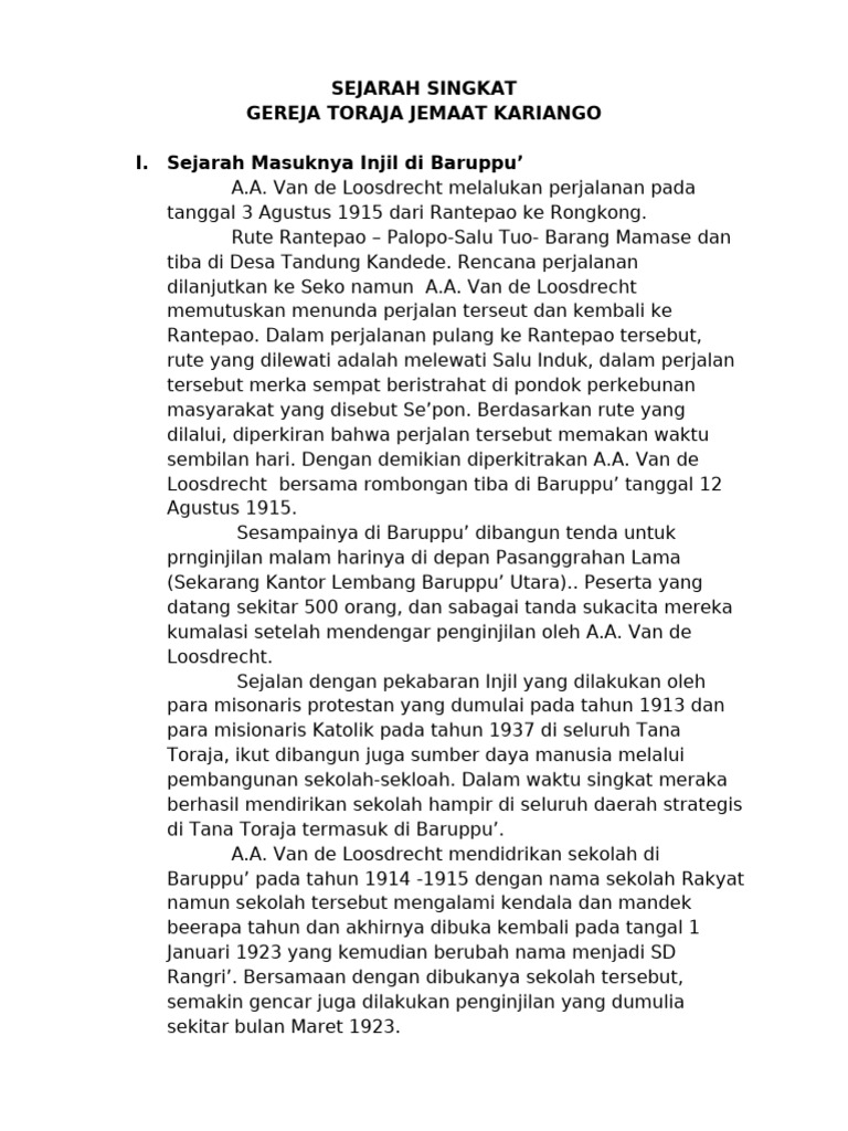 Sejarah Singkat GT Jemaat Kariango | PDF