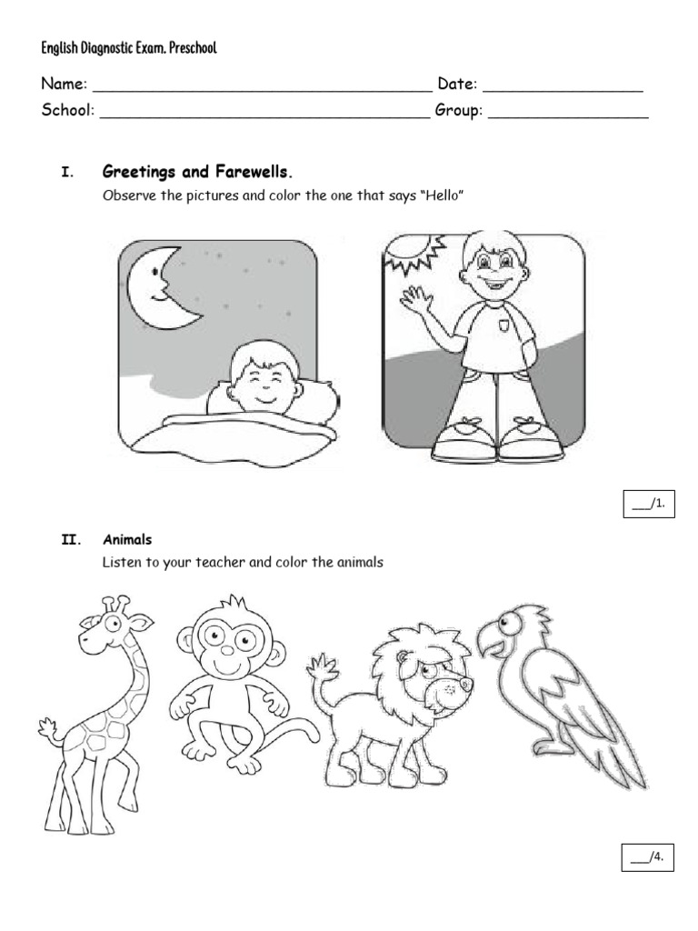 Diagnostic Test Preschool | PDF