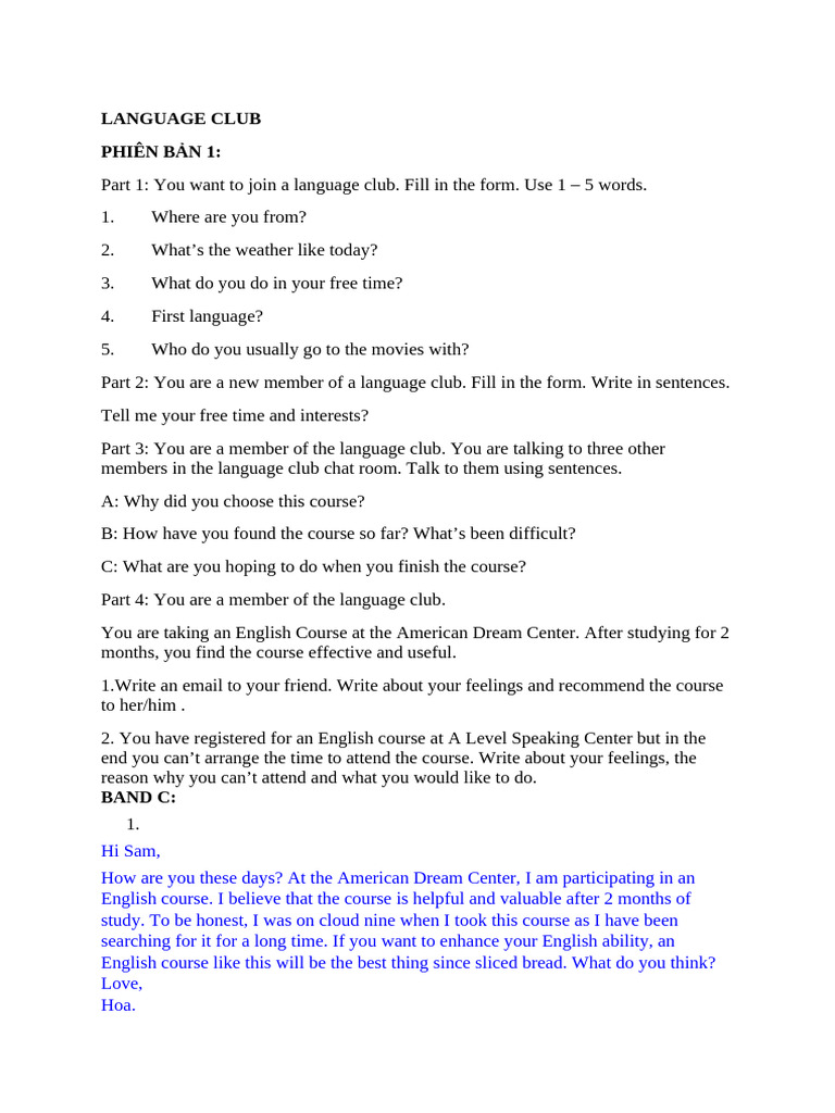 LANGUAGE CLUB (2 phiên bản) | PDF