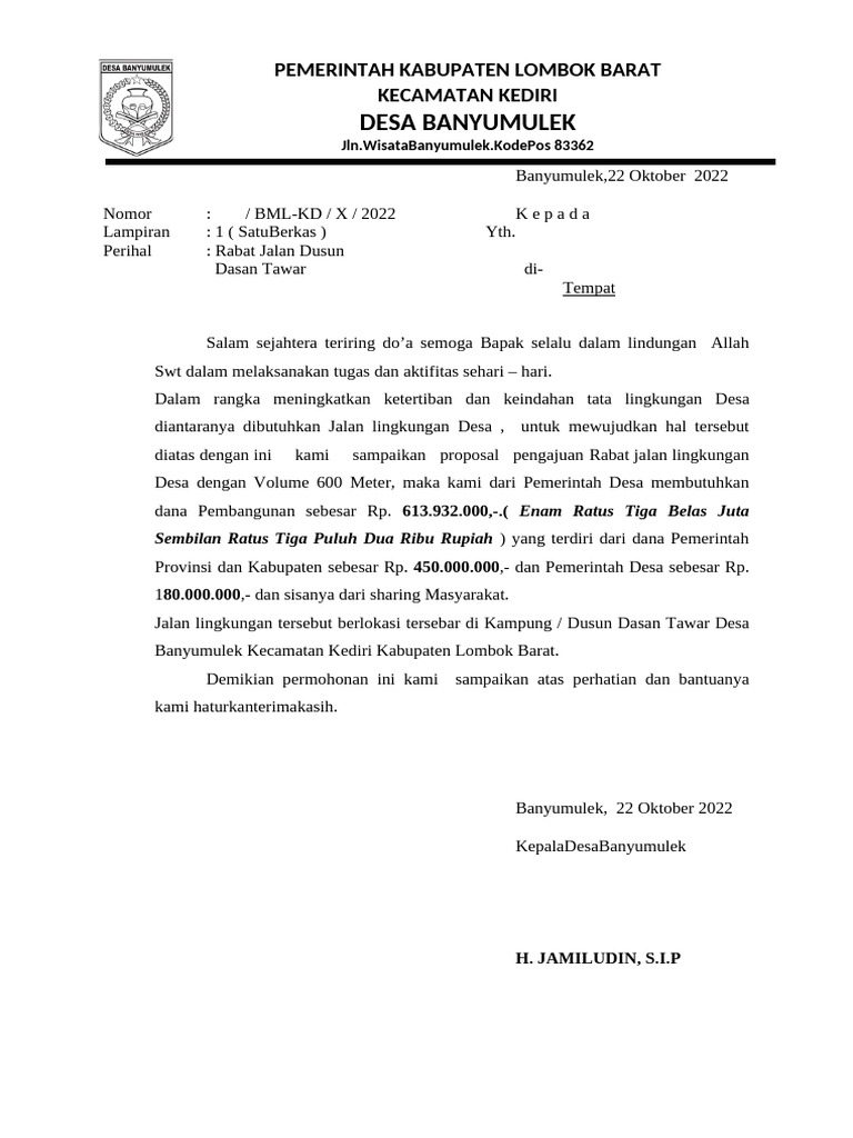 Proposal Rabat Jalan Dusun Pdf