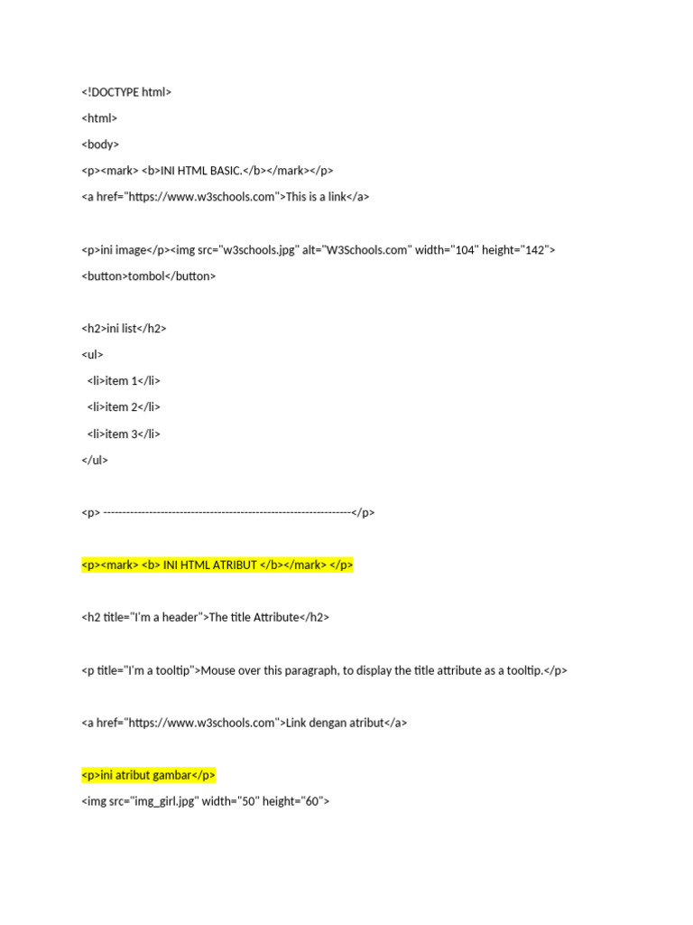 Code HTML Dari W3School | PDF