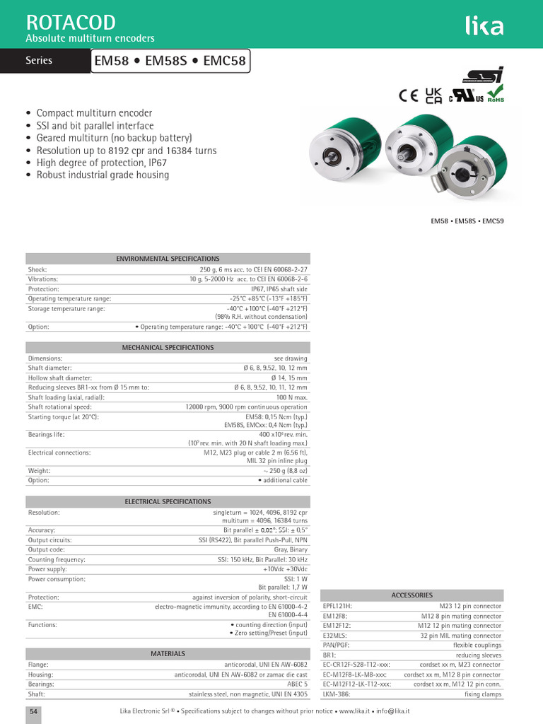 EM58 Series Absolute Multiturn Encoders | PDF | Electrical Connector ...