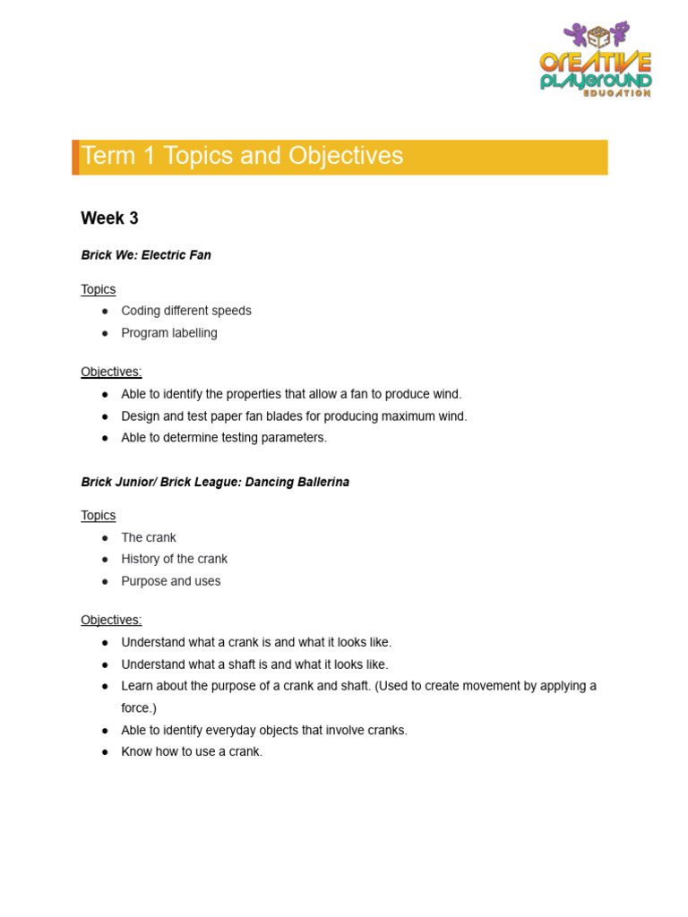 Term 1 Topics and Objectives | PDF