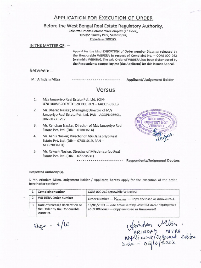 Execution Petition COM000262 | PDF