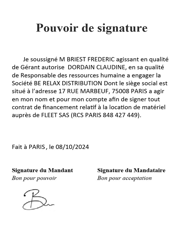 Fleet template pouvoir de signature pdf