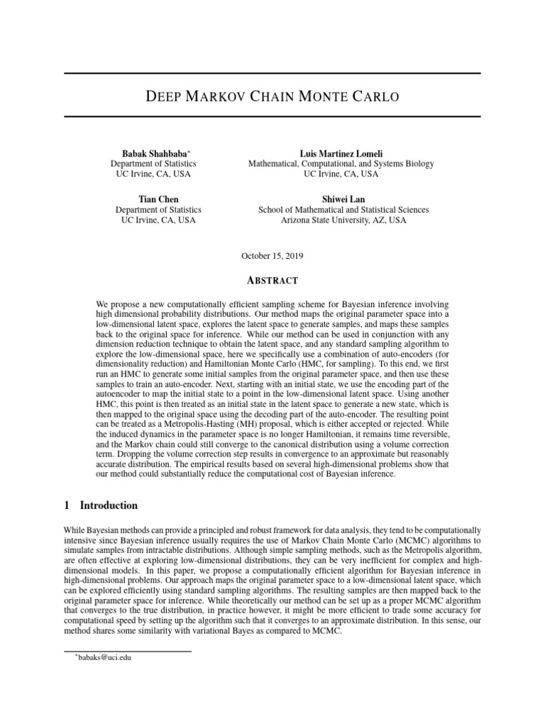 Deep Markov Chain Monte Carlo | PDF