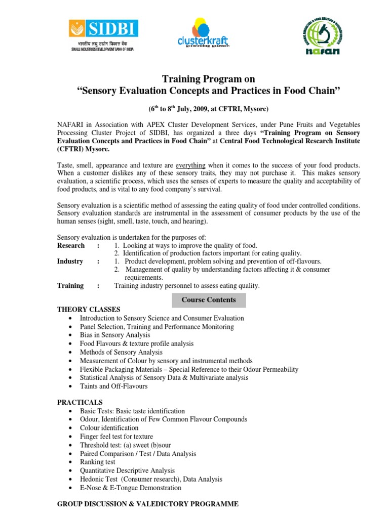 Sensory Evaluation Training at CFTRI | PDF | Perception | Odor