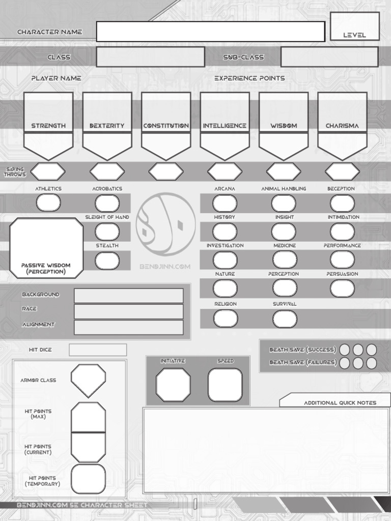 5e Sci Fi Character Sheet | PDF