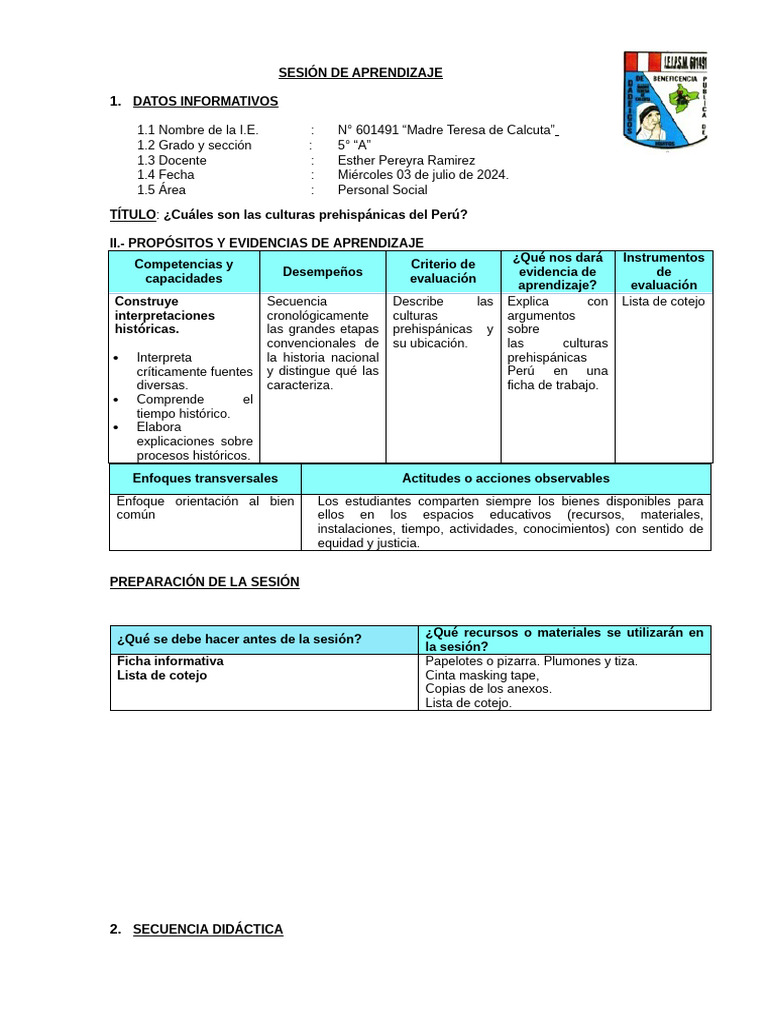 5toPS ¿Cuáles son las culturas prehispánicas del Perú PDF