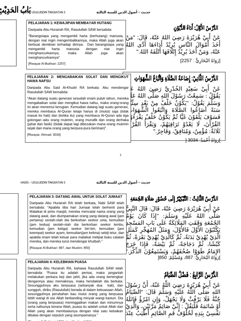 Teks Hadis & Terjemahan T3 | PDF