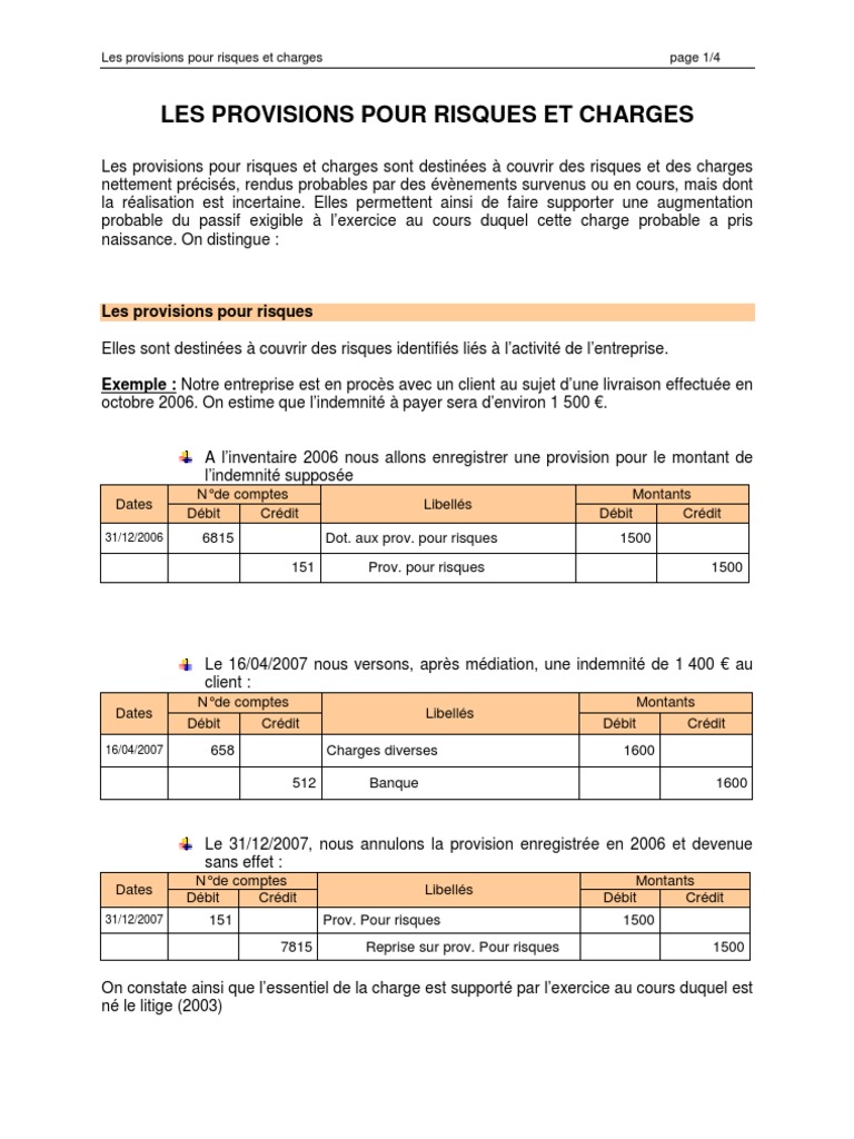 Provision Pour Risque Et Charges Comptabilité – YSDI