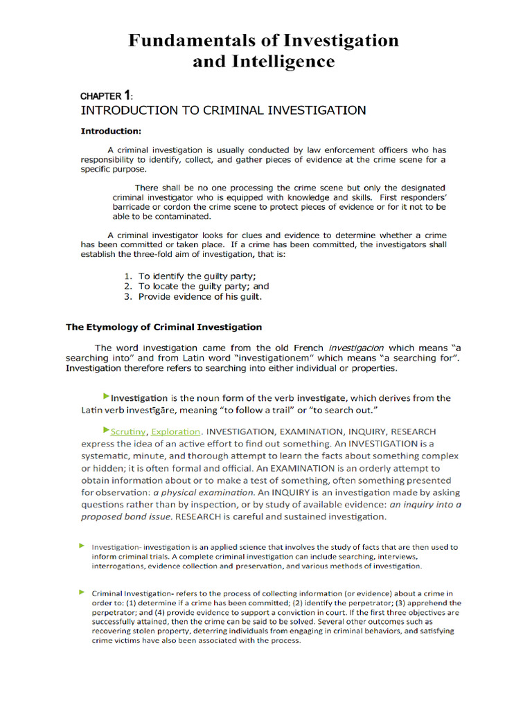 Fundamentals of Criminal Investigation Reviewer 1 | PDF
