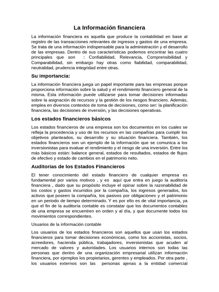 La Informaci n Financiera Wikki PDF