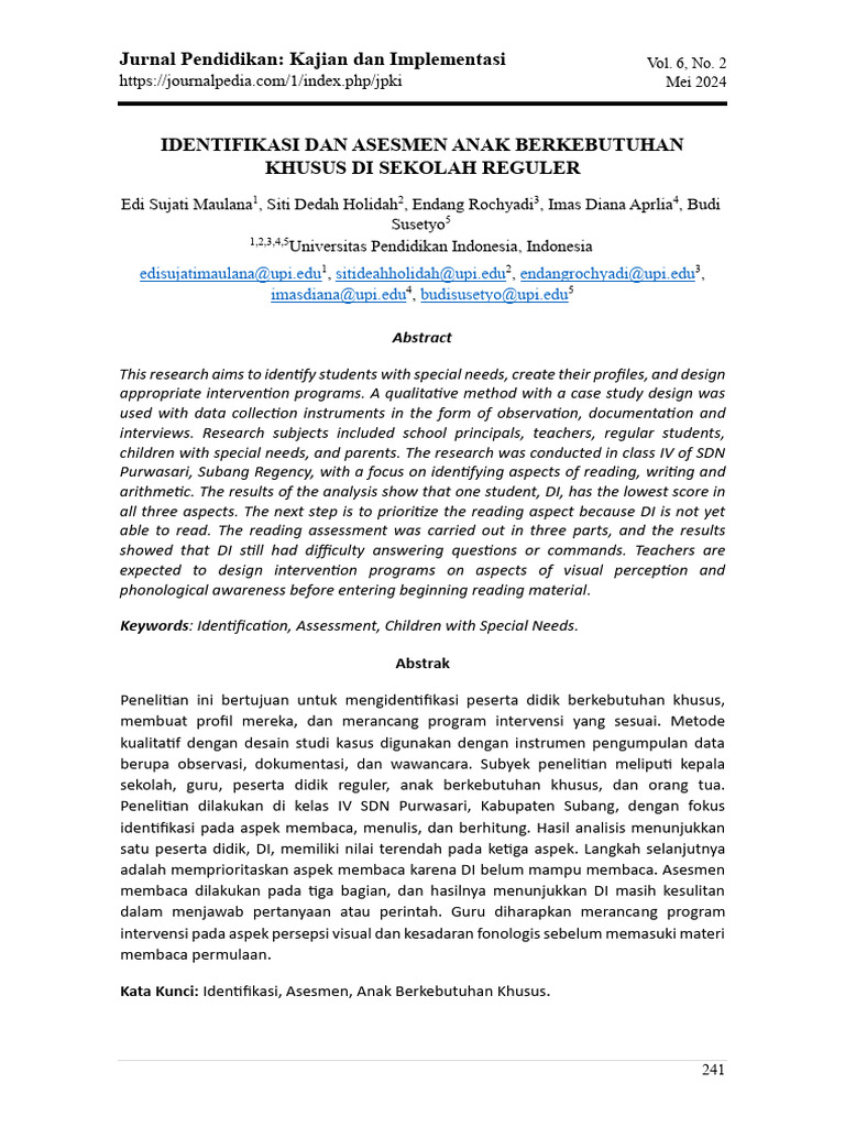 Identifikasi Dan Asesmen Anak Berkebutuhan Khusus Di Sekolah Reguler Pdf
