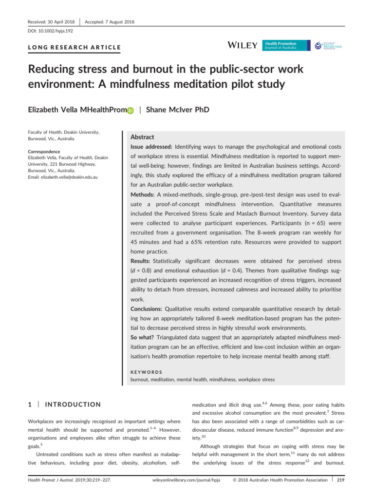 Mindfulness to Reduce Workplace Stress | PDF | Occupational Burnout ...