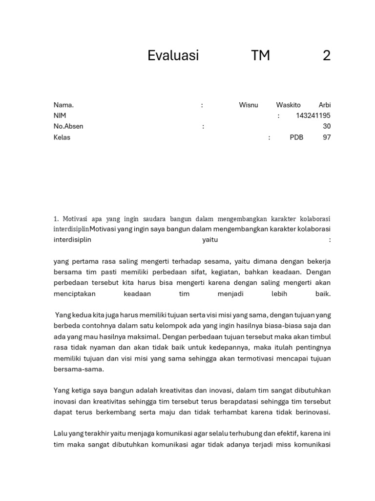 Wisnu Waskito Arbi (30) - 143241195-Evaluasi TM 3 | PDF