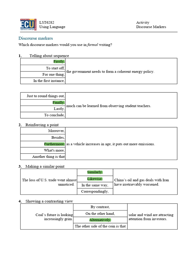 Useful Discourse Markers | PDF