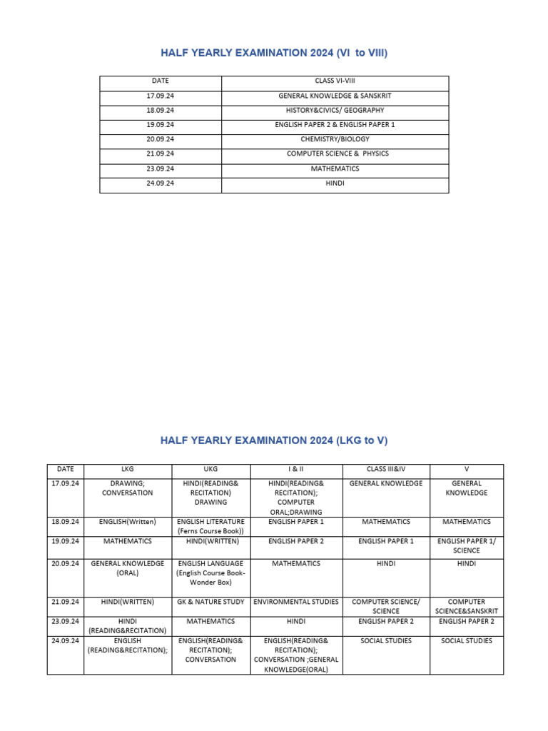 Half Yearly Examination 2024-1 | PDF