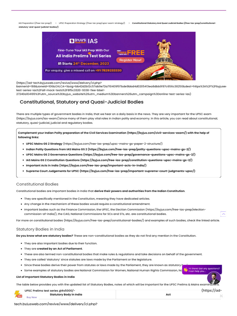 constitutional-statutory-and-quasi-judicial-bodies-indian-polity
