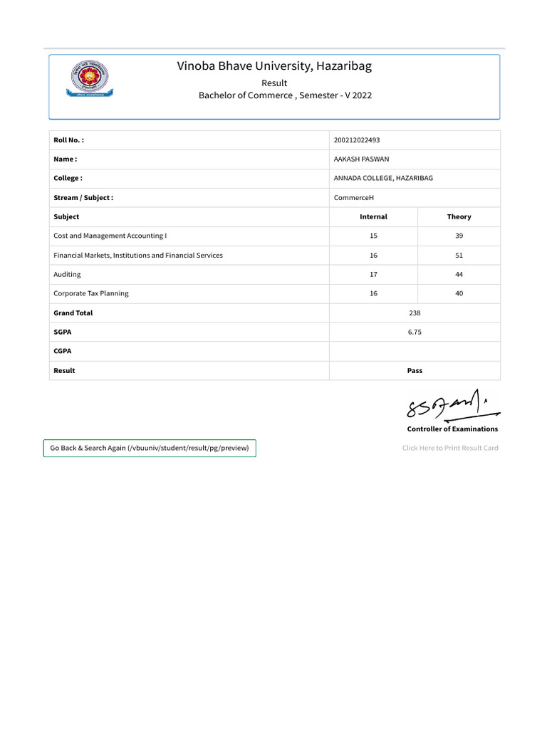 Sem 5 Result | PDF
