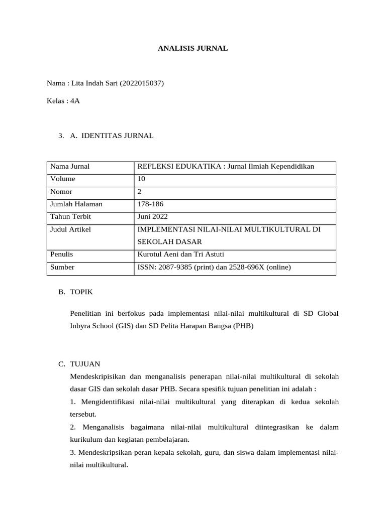 Analisis Jurnal Multikultural Lita Indah Sari Pdf
