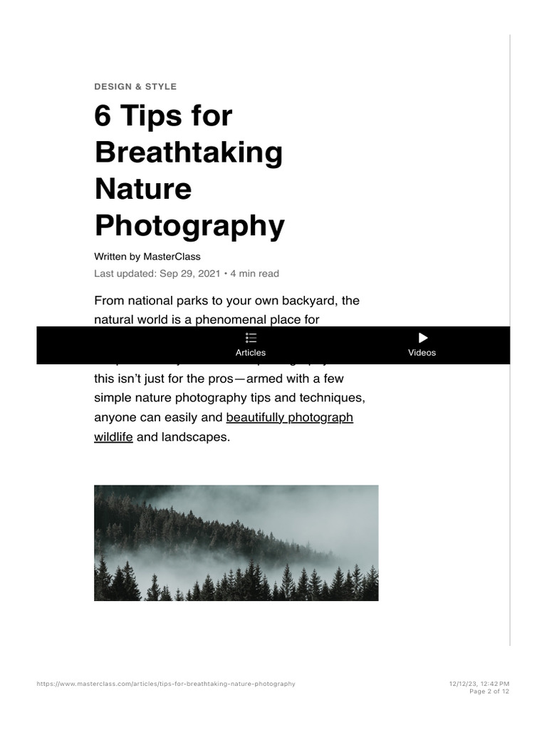 6 Tips For Breathtaking Nature Photography - 2023 - MasterClass | PDF