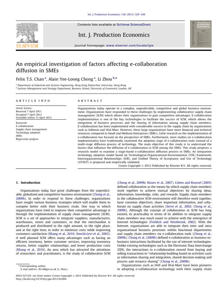 An Empirical Investigation of Factors Affecting E-Collaboration | PDF