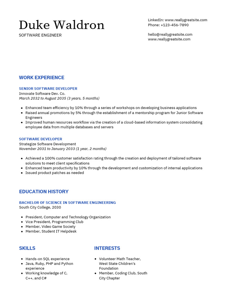 Systems Design Resume in Black and White Blue Simple Style 2 | PDF