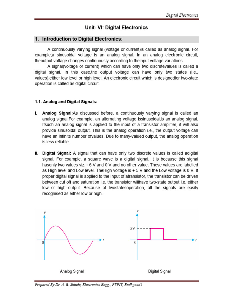 Unit vi digital electronics 1 introduction to digital electronics pdf