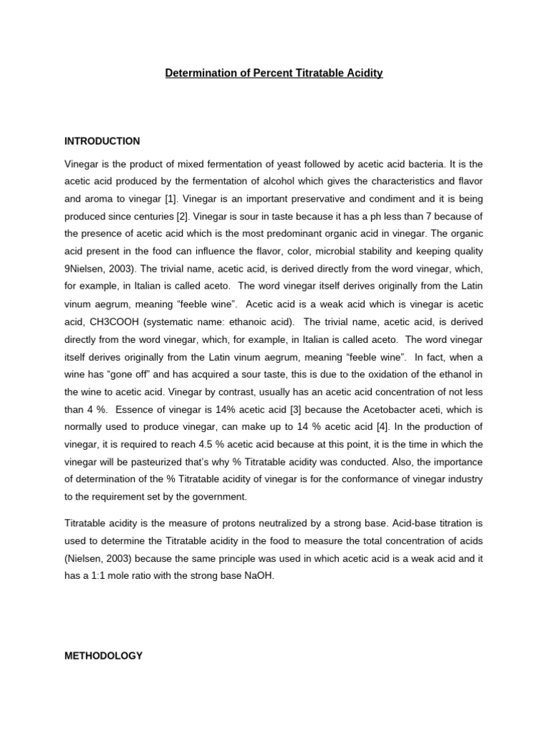 Determination of Percent Titratable Acidity | PDF | Titration | Chemistry