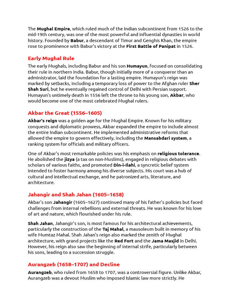 Class Notes On Mughal Empire by Ramesh Sir | PDF
