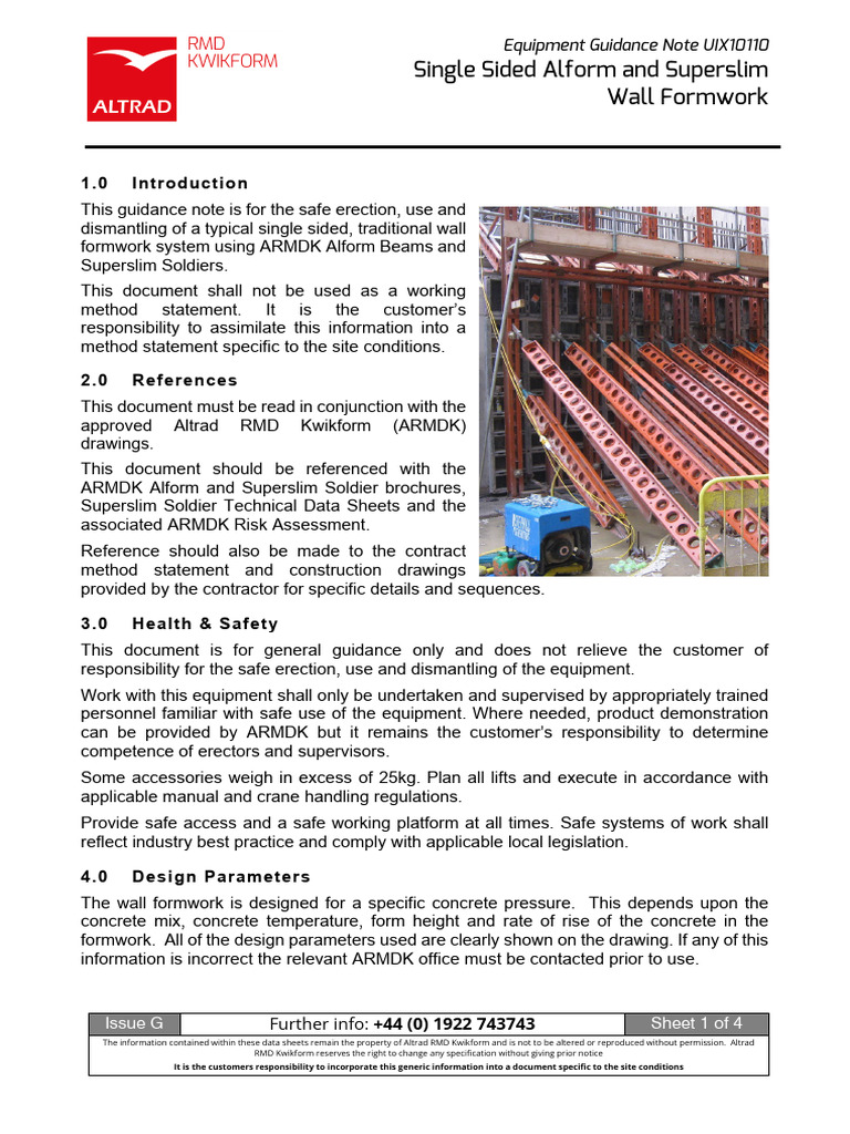 EGN UIX10110 - Single Sided Alform and Superslim Wall Formwork | PDF