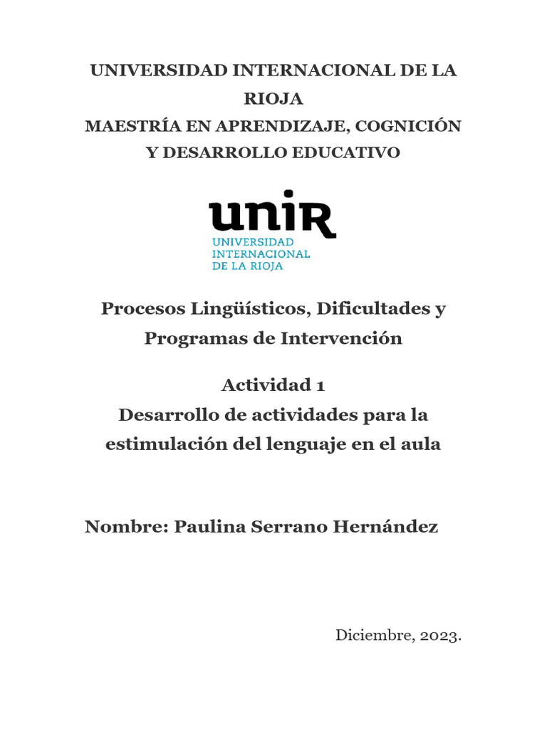 Desarrollo de Actividades para La Estimulaciòn Del Lenguaje en El Aula ...