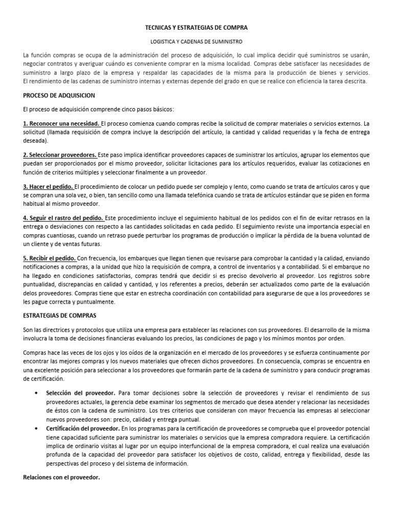 Tecnicas y Estrategias de Compra | PDF