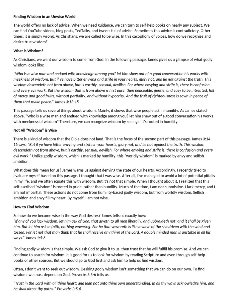 Finding Wisdom in An Unwise World | PDF