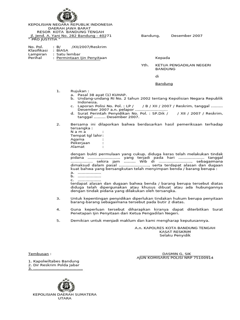 Surat Permintaan Ijin Sita | PDF