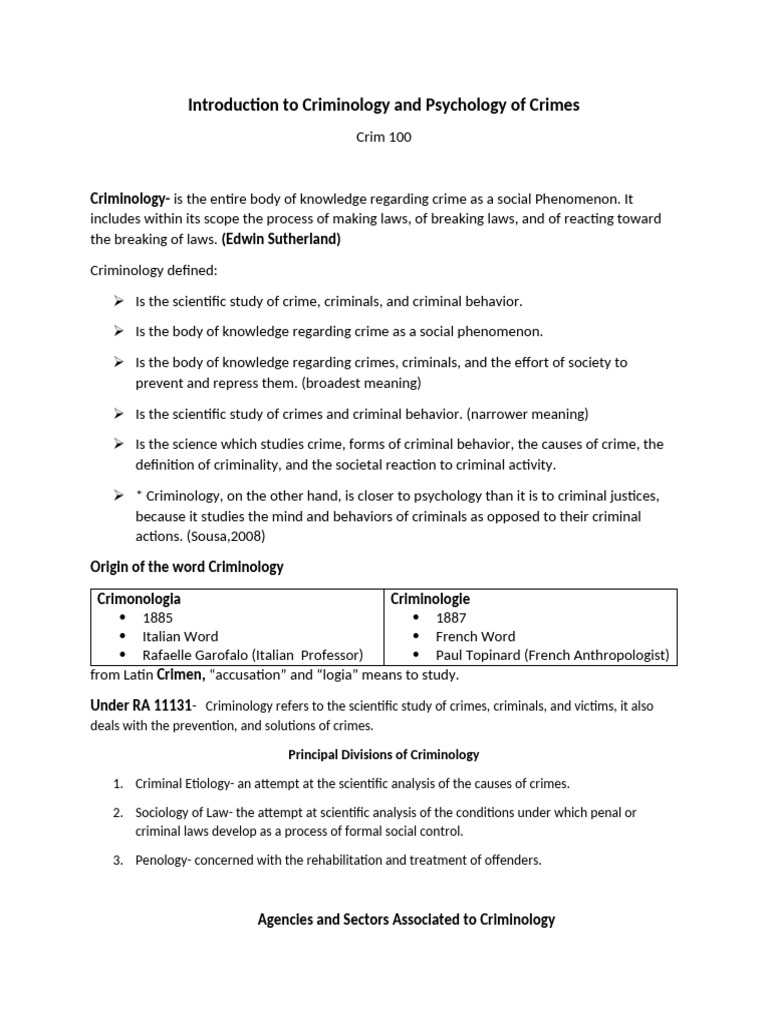 Criminology and Crime Psychology Overview | PDF | Crimes | Science ...