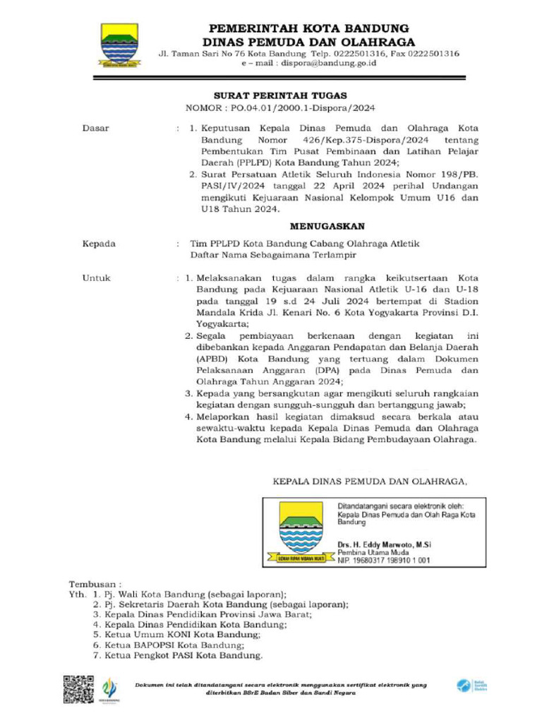Tugas PPLPD Kota Bandung Sko Kejurnas PPLPD 2024 Dispensasi | PDF