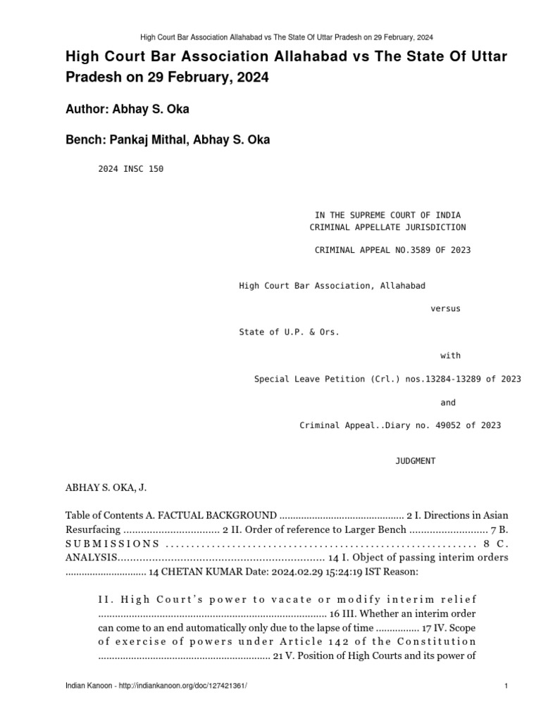 High Court Bar Association Allahabad Vs The State of Uttar Pradesh On ...